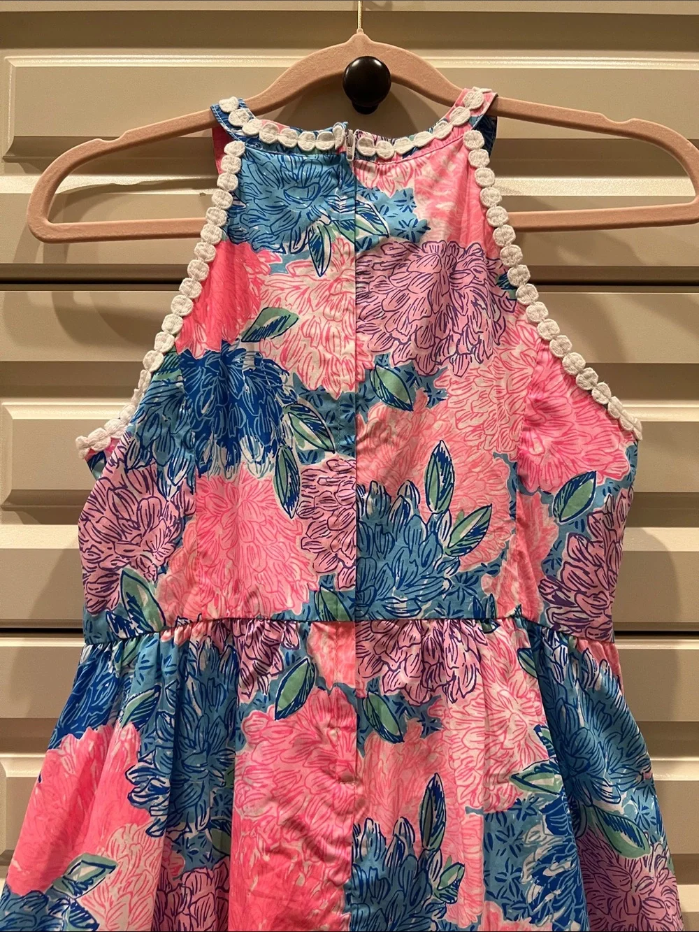 Lilly Pulitzer Pink & Blue Floral Halter Dress with Eyelet Yoke